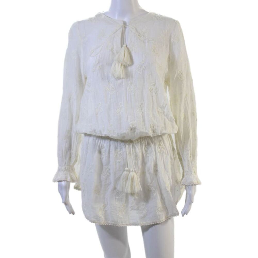 Talitha Women White Blouson Mini Dress Long Sleeve Drawstring Size L